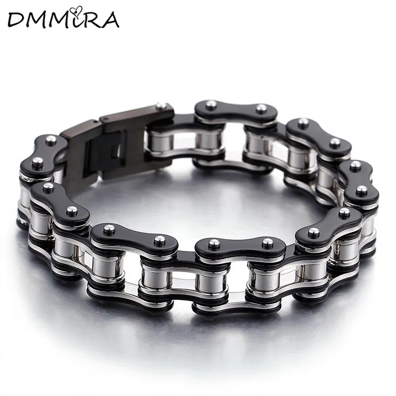 

Горячая Распродажа, модный мужской браслет-цепочка для велосипеда, цвета: золотистый, черный, нержавеющая сталь, звено для велосипеда, цепь ...