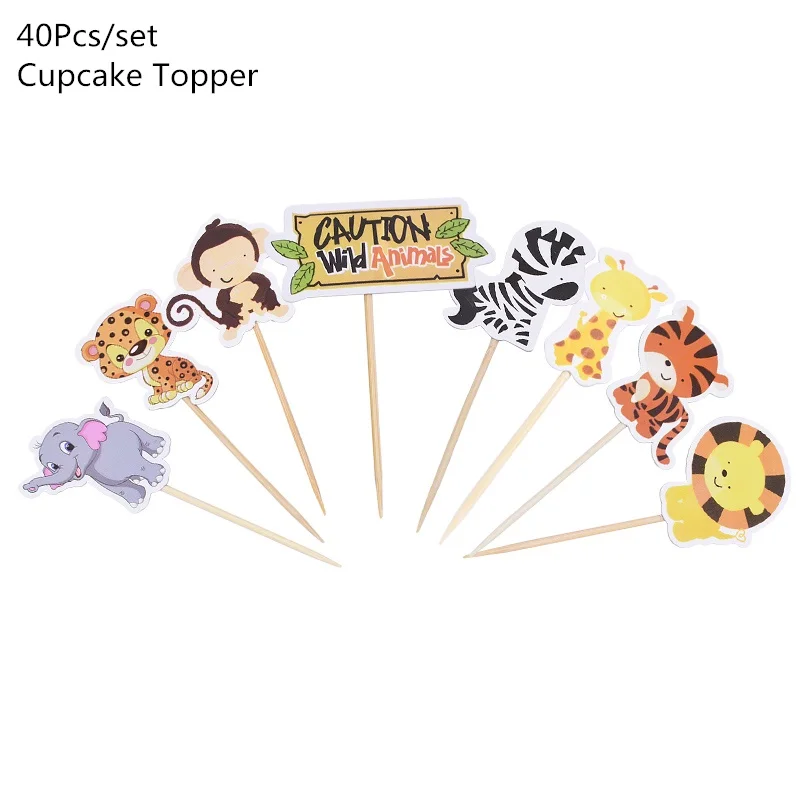 40pcs cupcake topper Джунгли вечерние воздушные шары из фольги в виде животного зоопарка животных джунглей тематическая вечеринка на день рождения украшения Дети День рождения воздушные шары для вечеринки в стиле сафари Декор - Цвет: 40pcs cupcake topper