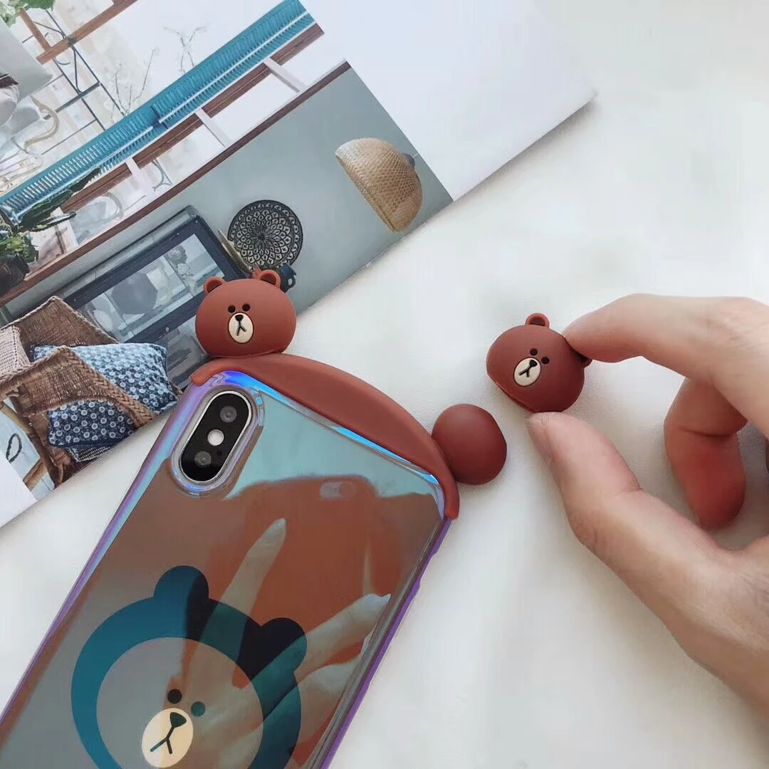 Blu-ray Brown Bear Cony Rabbit Case for iPhone X XS Max XR Removable Double-Headed Doll Soft Cover For 8 7 6s 6 Plus |
