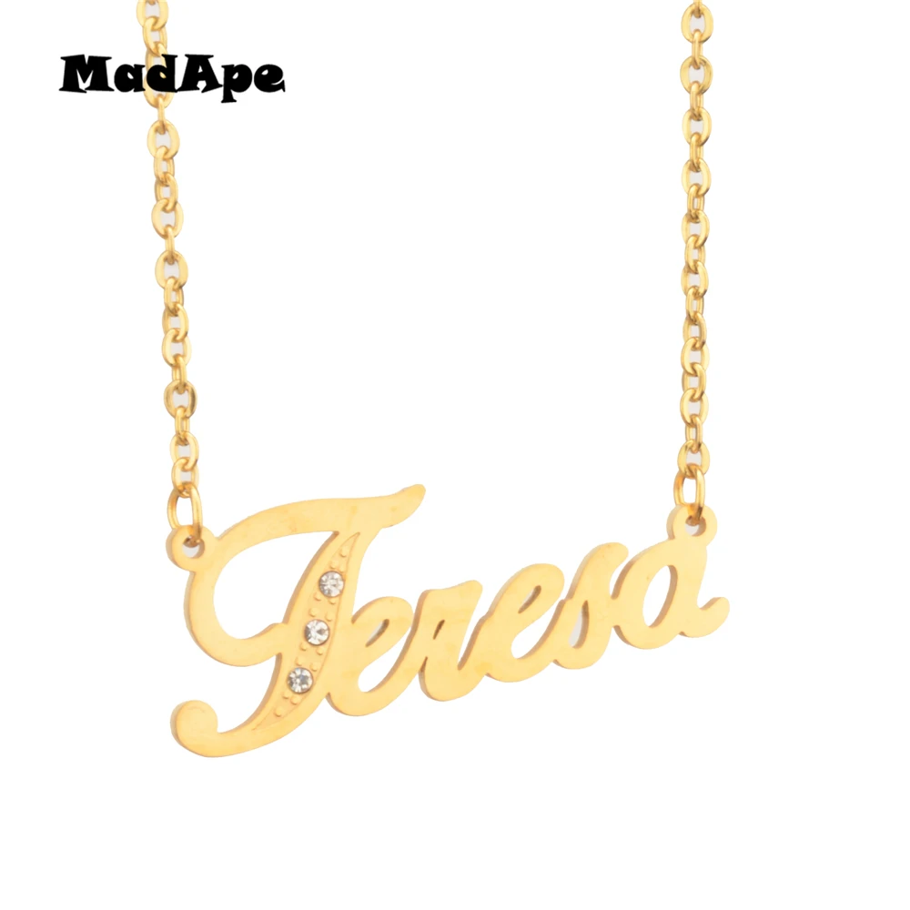 

MadApe "Teresa" Letter Pendant Necklace Custom Stainless Steel Name Necklace Gold Color Choker Custom Any Personalized Name
