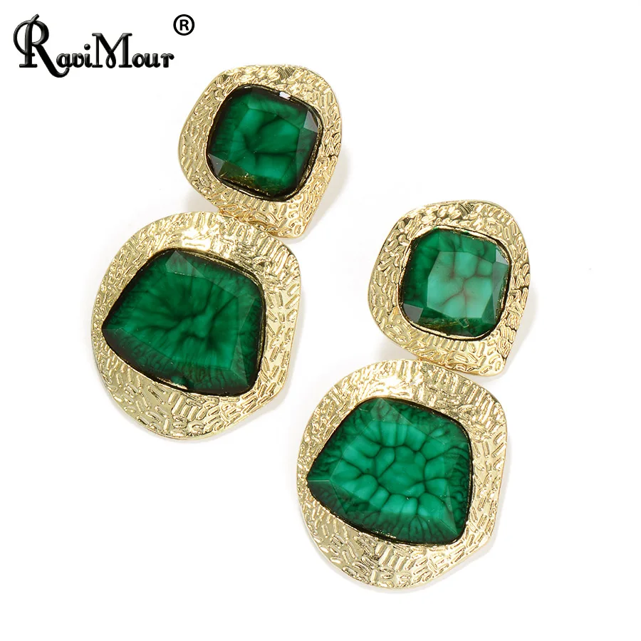 RAVINOUR Punk Dangle Earrings for Women Gold Big Geometric Resin Long Oorbellen Fashion Indian Earings Vintage Jewelry Dropship | Украшения