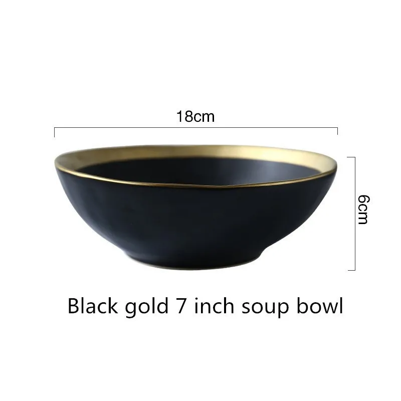 Black 7 inch bowl Золотая керамическая посуда Оригинальное одноцветное цветное блюдо чаша для завтрака домашняя тарелка керамическая чаша - Цвет: Black 7 inch bowl