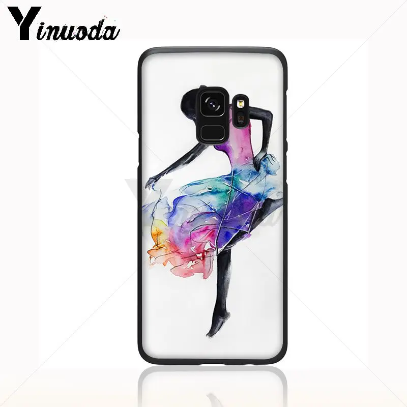 Yinuoda watercolor painting ballet girls Soft Silicone Black Phone Case For Samsung Galaxy s9 s8plus note8 note9 s7 Mobile Cases | Мобильные