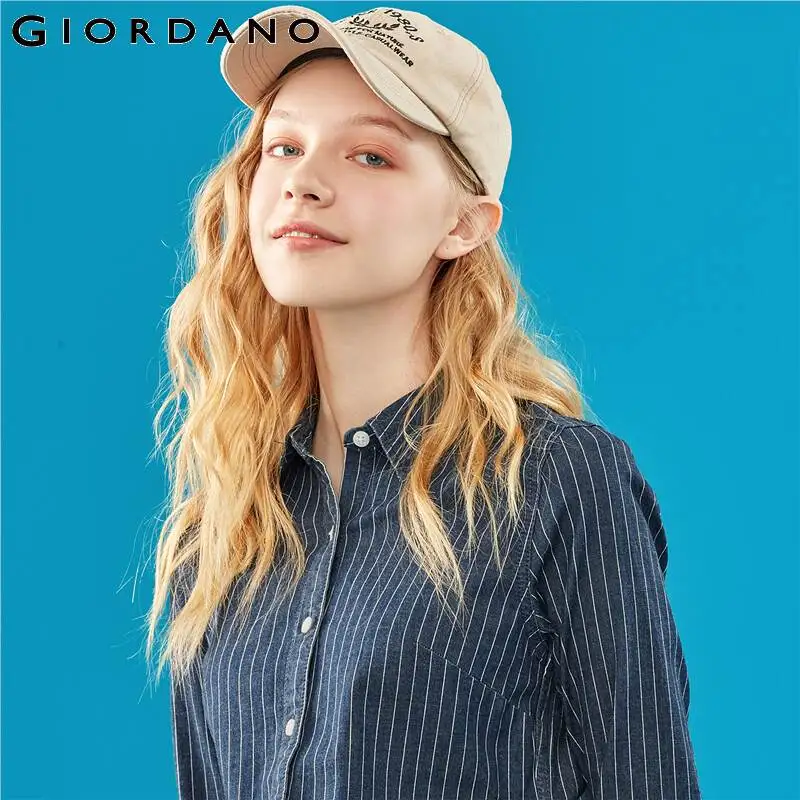 Giordano женская стрейчевая джинсовая рубашка slim fit из натурального хлопка данная