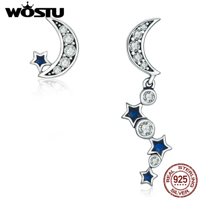 WOSTU 100% 925 стерлингового серебра замечательный Ночная Луна и серьги-гвоздики