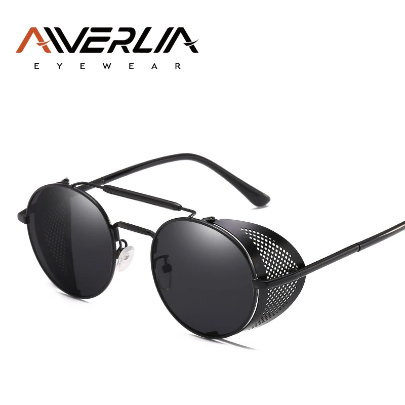 C1Grey-Black AIVERLIA стимпанк Солнцезащитные очки панк металлические щиты солнцезащитные очки для мужчин и женщин брендовые дизайнерские круглые очки UV400 Gafas de Sol AI57 - Цвет линз: C1Grey-Black