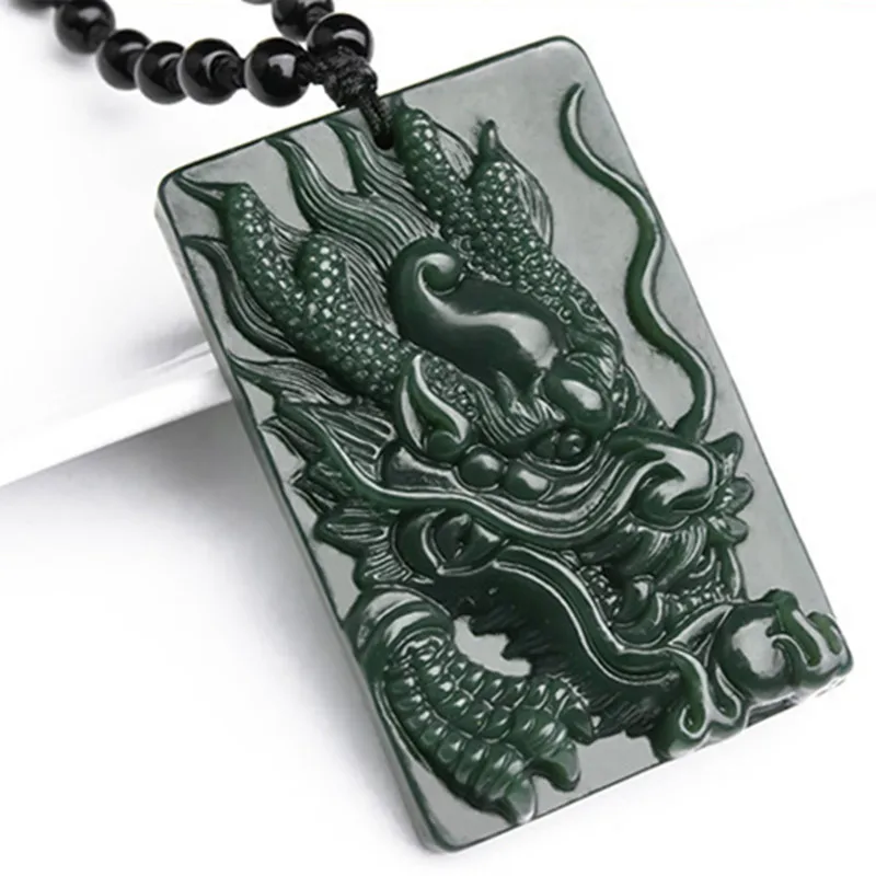 Натуральный зеленый нефритовый камень красивый китайский дракон ручной работы