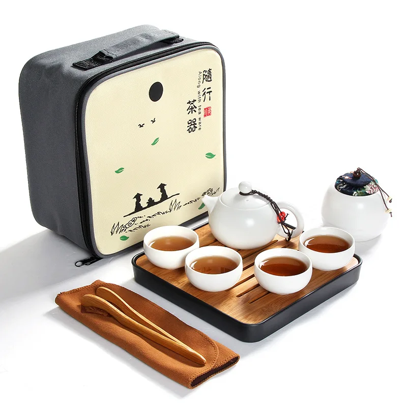 

Creative Outdoor Travel tea set Portable Chinese Kung Fu Tea Set [1 Teapot + 4 Cups] with Tea Tray Free Shipping