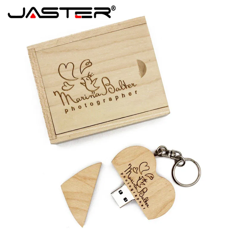 JASTER продвижение деревянный 10 шт. бесплатный логотип в форме сердца USB+ коробка реальная емкость USB 2,0 4 ГБ/8 ГБ/16 ГБ/32 ГБ/64 ГБ USB флэш-накопитель