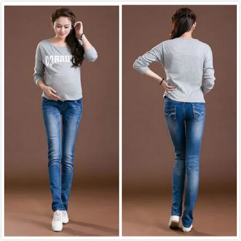 Эластичная резинка на талии 100% хлопок джинсы для беременных штаны Одежда женщин