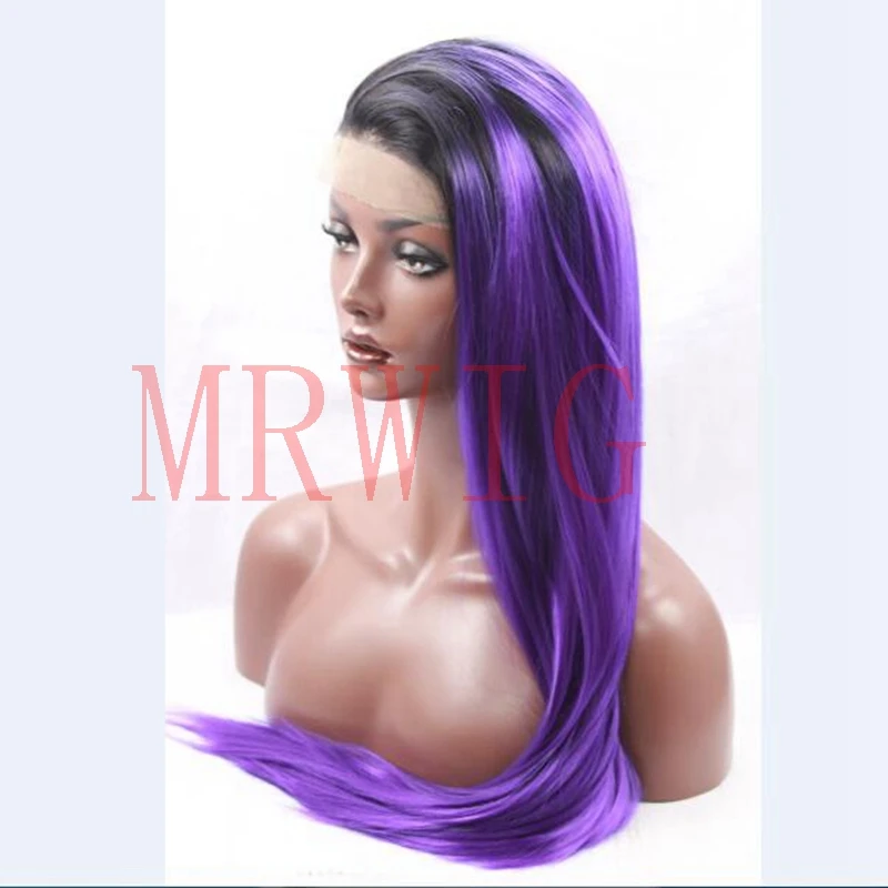 MRWIG короткие темные корни 1b # темное Омбре фиолетовый бесплатная часть 26in