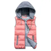 womens cotton wool collar hooded down vest Removable hat Hot high quality Brand New female winter warm Jacket&Outerwear Thicken