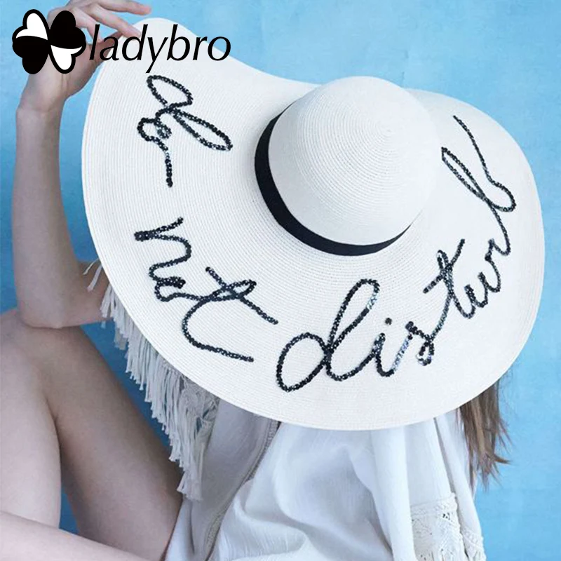 Ladybro Summer Women Sun Hat Wide Brim Beach For Female Elegant Party Vintage Floppy Ladies Vacation Sequins Straw | Аксессуары для