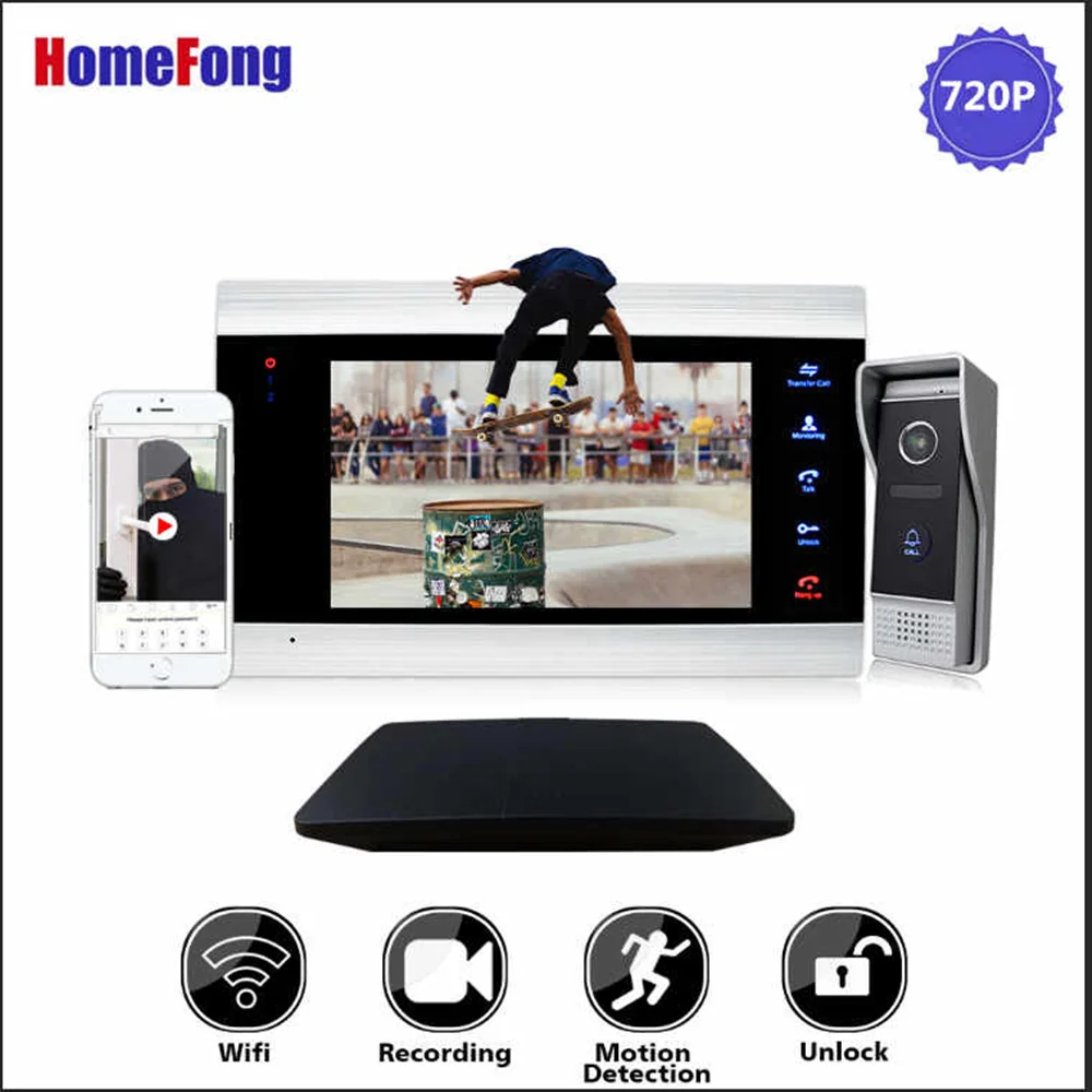 Homefong 7 дюймов 720P видеодомофон ip видео домофон Wifi домофон Беспроводная разблокировка смарт-трекер движения сигнализация Wifi коробка