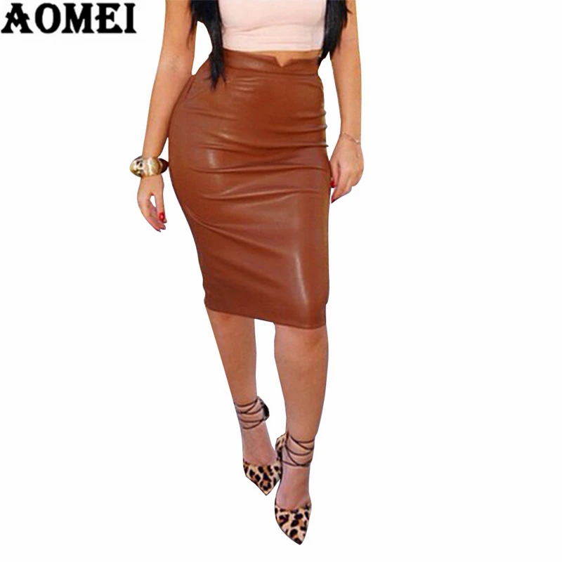 Женская юбка-карандаш из искусственной кожи облегающая пикантная однотонная