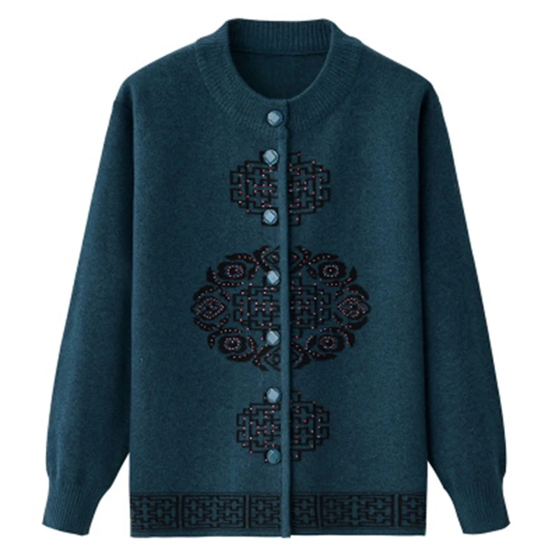 Spring Chinese Style Embroidered O-Neck Knitted Sweater Ladies Autumn Long Sleeve Plus Size 5XL Cardigan F369 |
