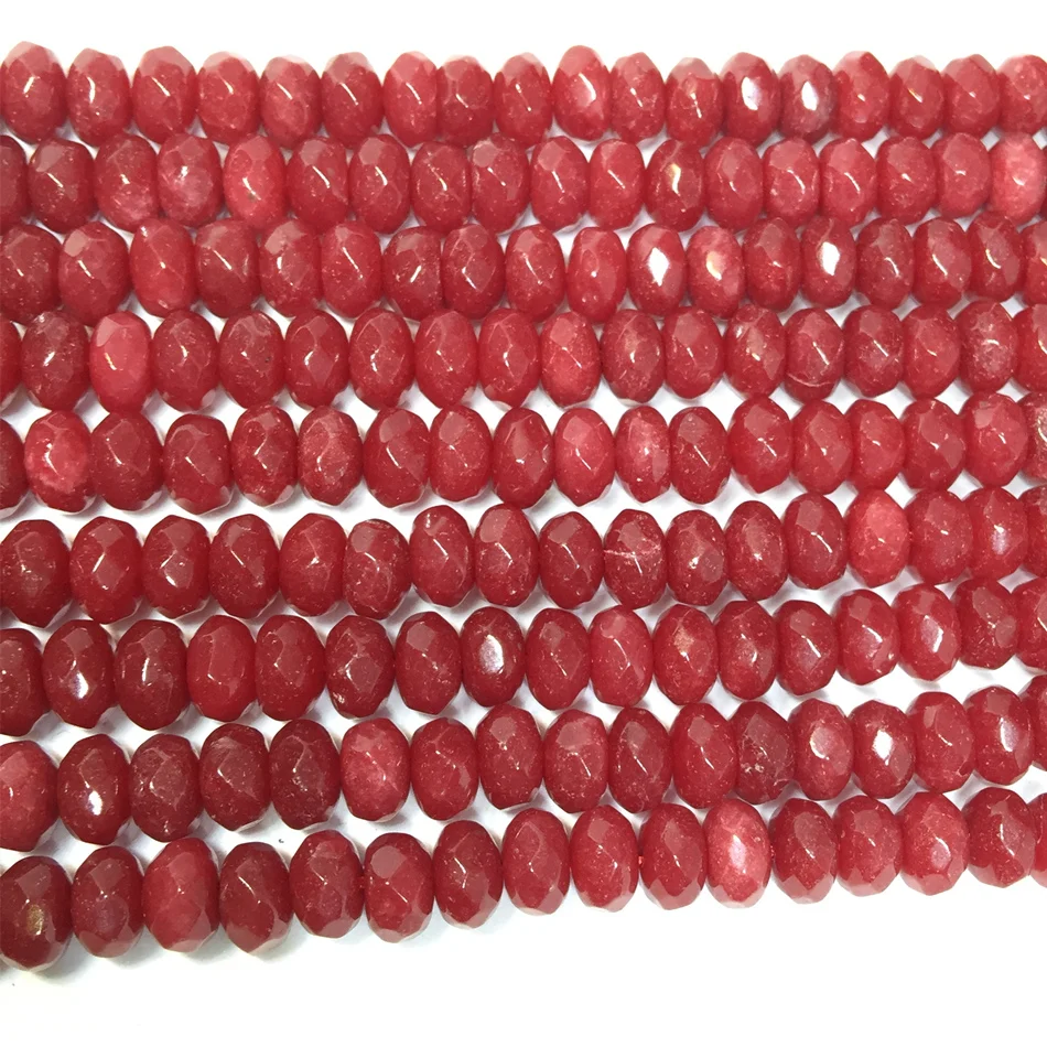 New Red Jade Jasper Stone 5x8mm Faceted Rondelle Abacus Loose Beads Wholesale Price Fashion Women Elegant Diy Jewelry 15&quotMY5327|loose