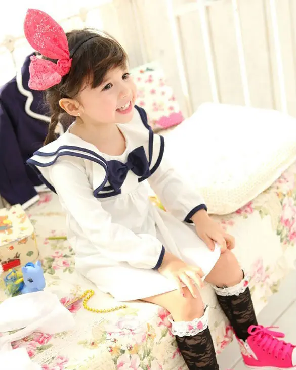New 2014 Lotus Leaf Collar Children Spring Winter Baby Kids Girls Bow School Dresses Princess Party Child Dress 3-7 Years | Детская