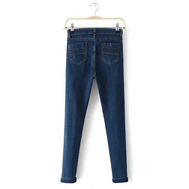 woman jeans 2014 new Slim A-breasted women skinny ripped pencil pants denim trousers |