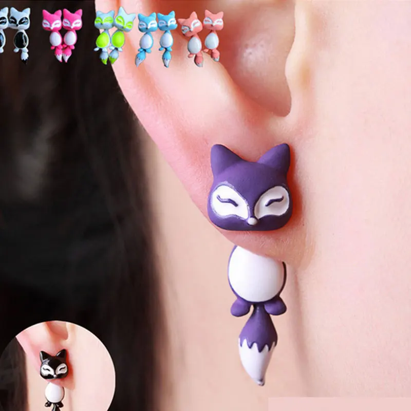 Новая Мода Желтый Фиолетовый Черный Животных Симпатичные Фокс Серьги Стержня