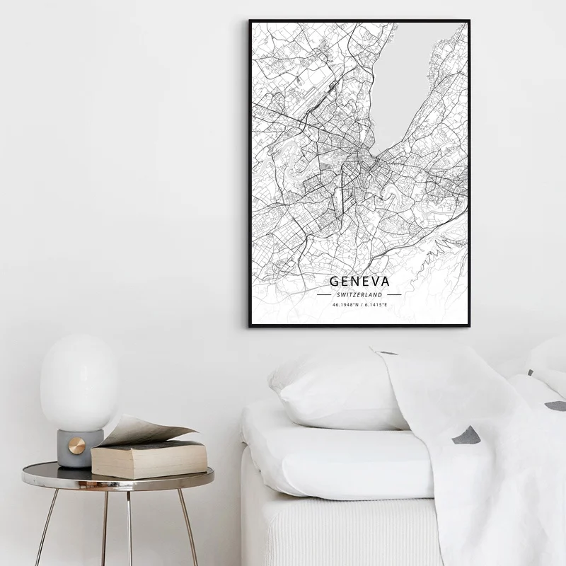 Женева Швейцария Современная Карта города холст Художественная печать декор для