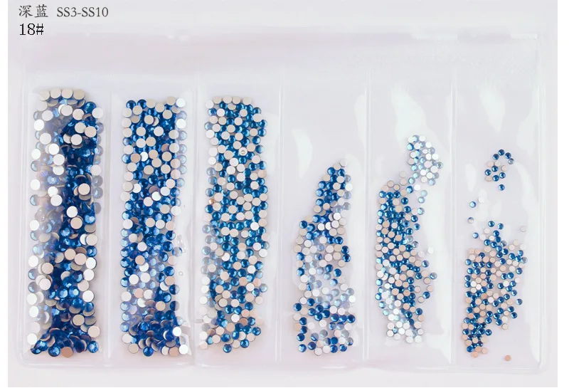 1440pcs /bag glass nail art diamond flat Rhinestone 6 grid size mixed nail stickers jewelry magic color rhinestones 20 colors, Z