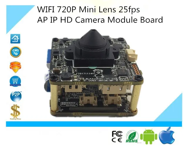 WIFI беспроводной AP IP HD модуль камеры плата мини объектив 3 7 мм 720P 1280*720 25fps SD карта CMS