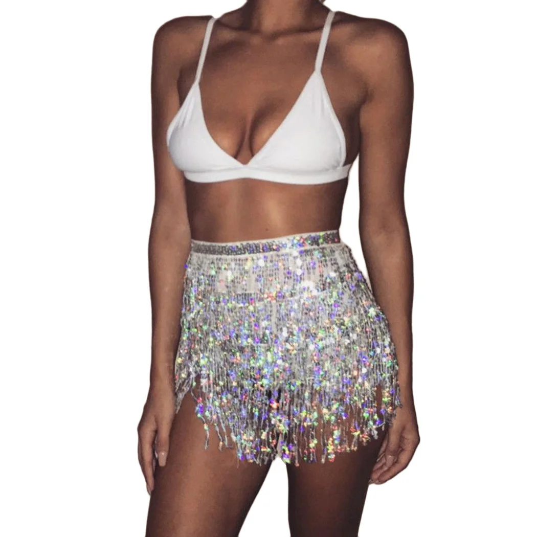 180CM Sexy Women Sequin Belly Dance Skirt Dancer Costume Tassel Wrap Club Mini Bellydance | Тематическая одежда и униформа
