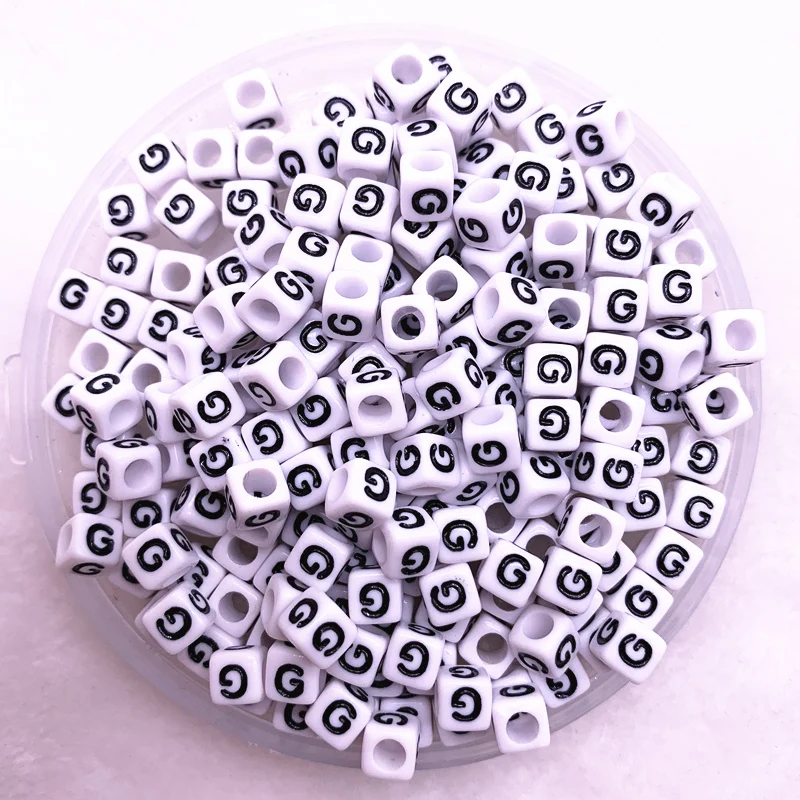 

100pcs/lot "G"White Alphabet/ Letter Acrylic Cube Beads For DIY Jewelry Making 6x6mm(1/4"x1/4")