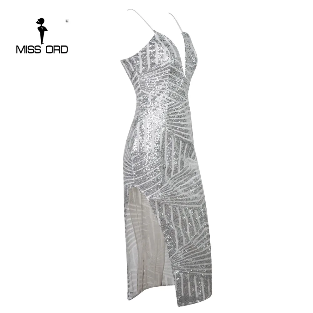 Женское платье без рукавов Missord с треугольным вырезом и блестками FT4672 2020|split