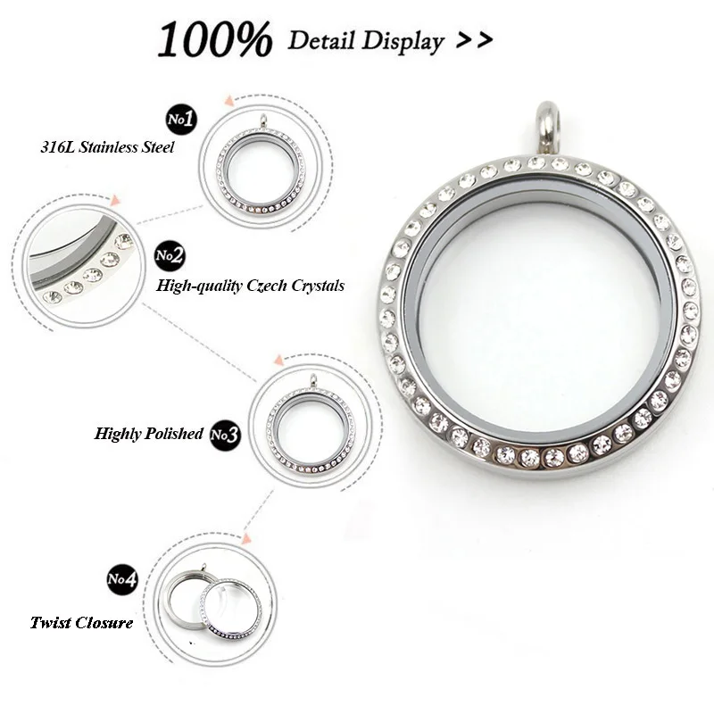whoelsale 20mm 25mm 30mm 35mm Twist 316L Stainless Steel Floating glass Locket with crystals | Украшения и аксессуары