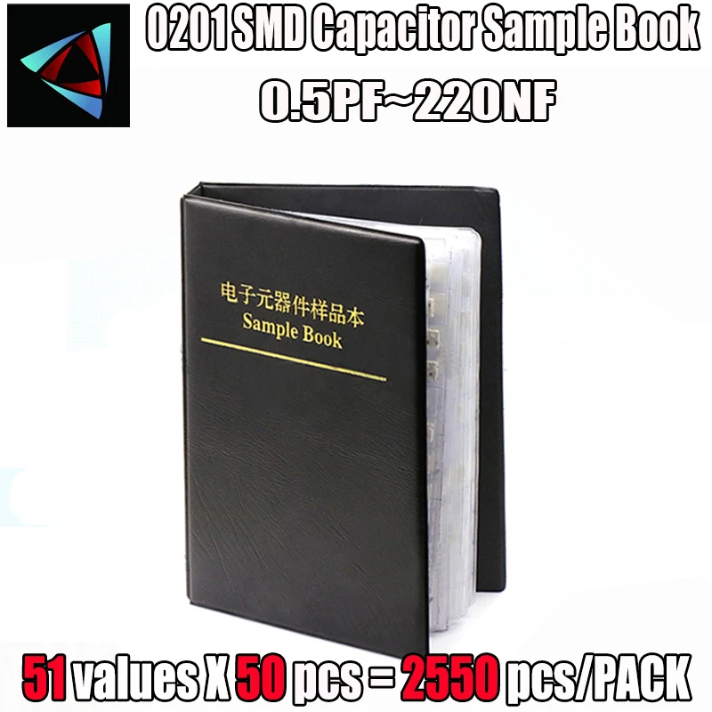 

0201 SMD Capacitor Sample Book 51valuesX50pcs=2550pcs 0.5PF~220NF Assortment Kit Pack