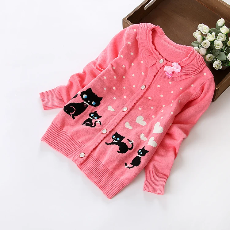 

Korean Version Girls Sweater Coat O-neck Jacket Computer Knitted Casual Sweaters Kids Children Clothing Bow Sweet Style