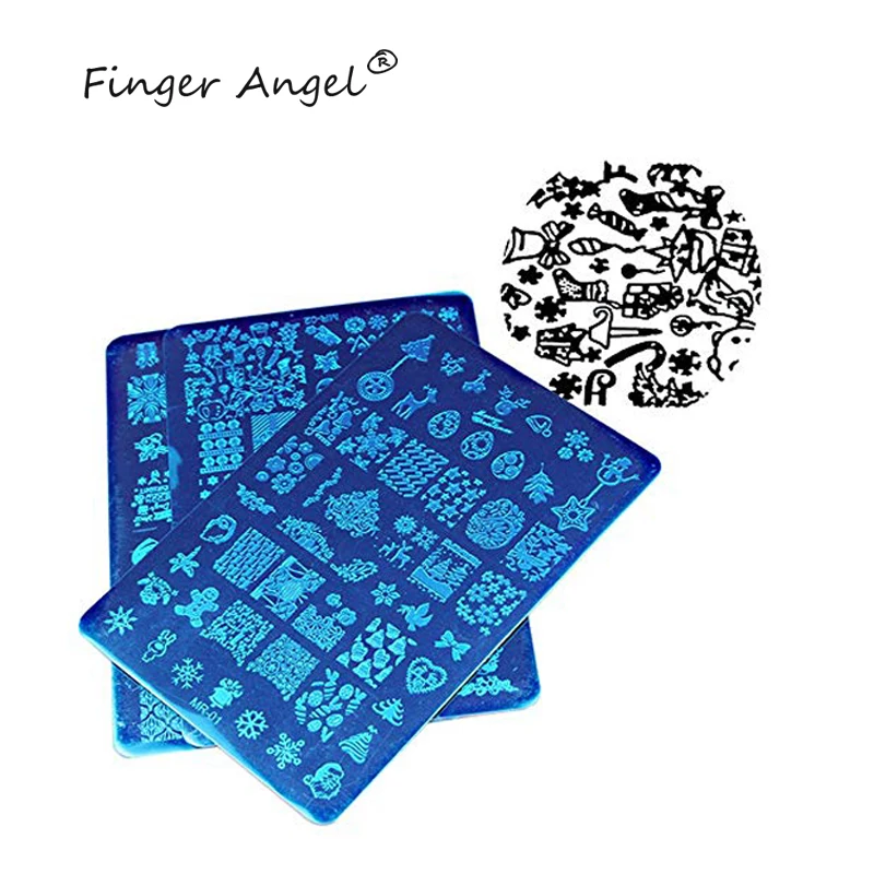 Finger Angel 1 шт. штамповочные пластины для ногтей штамп изображения Рождественский мультфильм дизайн 9,5*14,5 см Снеговик Снежинка DIY Дизайн ногтей шаблон