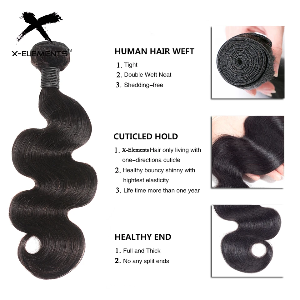 X Elements малазийские человеческие волосы пучки объемные волнистые не плетеные 3