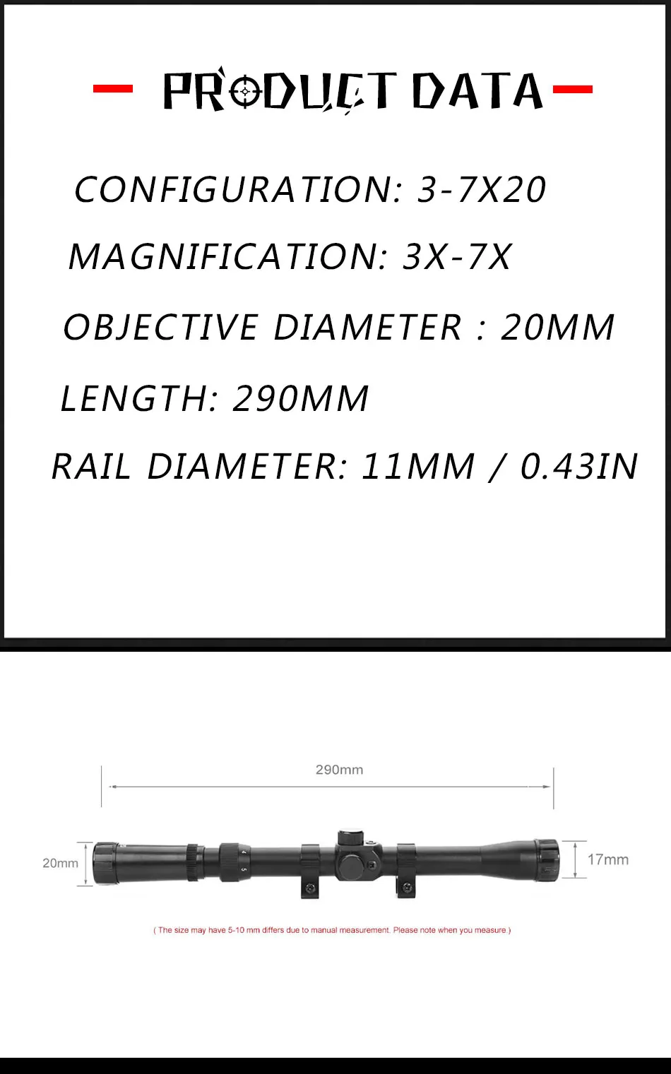 LUGER 3-7X20 Воздушный пистолет винтовка оптика Крест Сетка прицел подходит 11 мм рельсы крепления открытый Телескопический охотничий оптический прицел