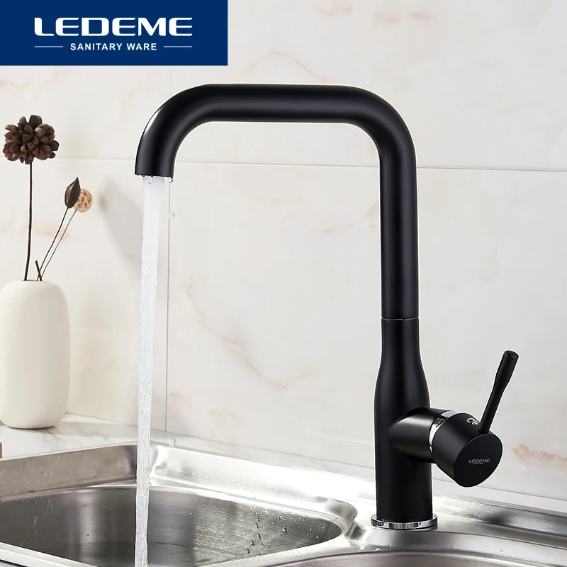 LEDEME черный Кухня кран латунь отделка бортике смесители Torneira поворотной ручкой