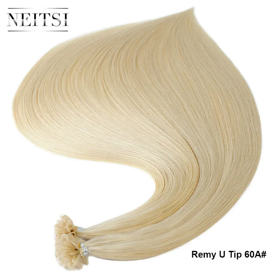 Прямые человеческие накладные волосы Neitsi Remy Fusion с кератином, u-образные капсулы, накладные волосы для наращивания, 1" 20" 2" 28" - Цвет: 60A