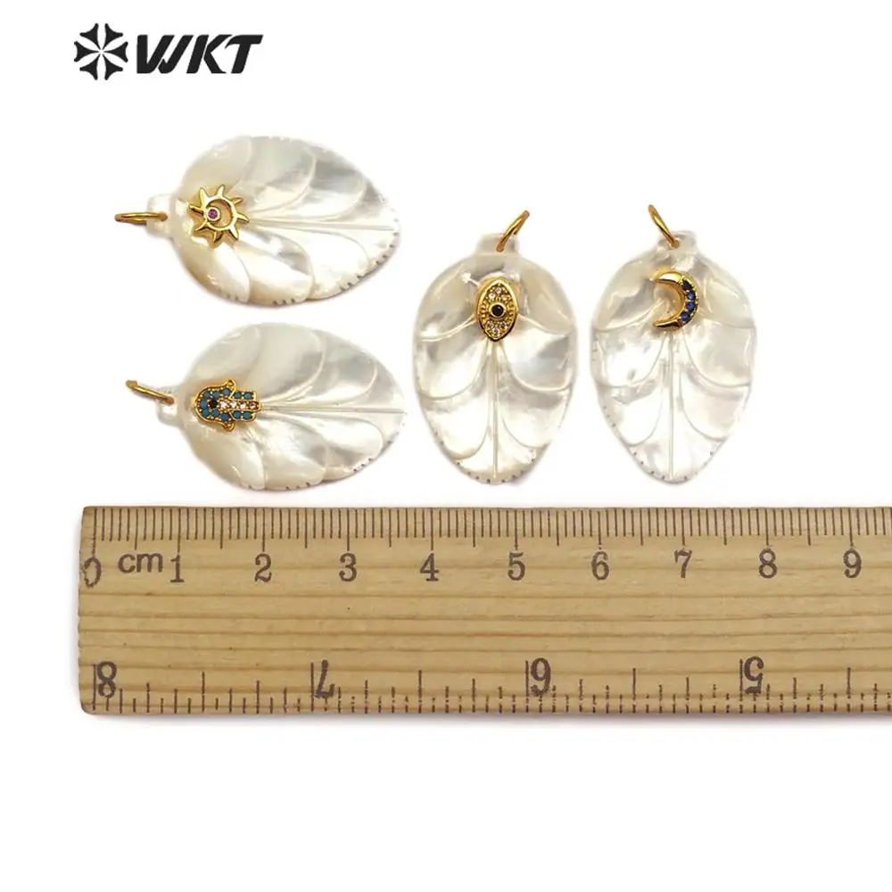 

WT-MP129 Carved Shell& CZ Pendant Petal Shell With Moon Sun Evil Eye Hamas Cross Charm Handmade Jewelry Women Necklace Pendant