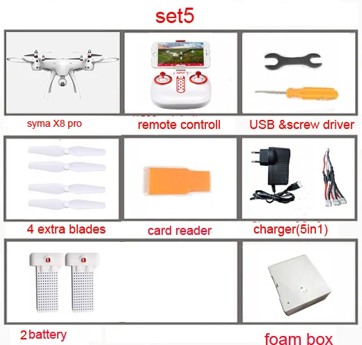 set5 SYMA X8PRO gps Дрон Wi-Fi FPV с камерой HD 720P или камерой в реальном времени H9R 4K Дрон 6 осевой высоты удержания x8 pro RC Квадрокоптер RTF - Цвет: set5