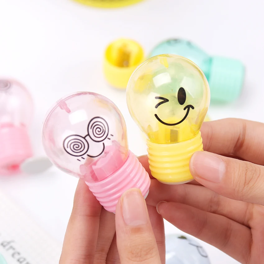 

1PC Kawaii Novelty Bulb Style Pencil Sharpener Creative Emotions Plastic Pencil Sharpener For Kids Gifts School Supplies