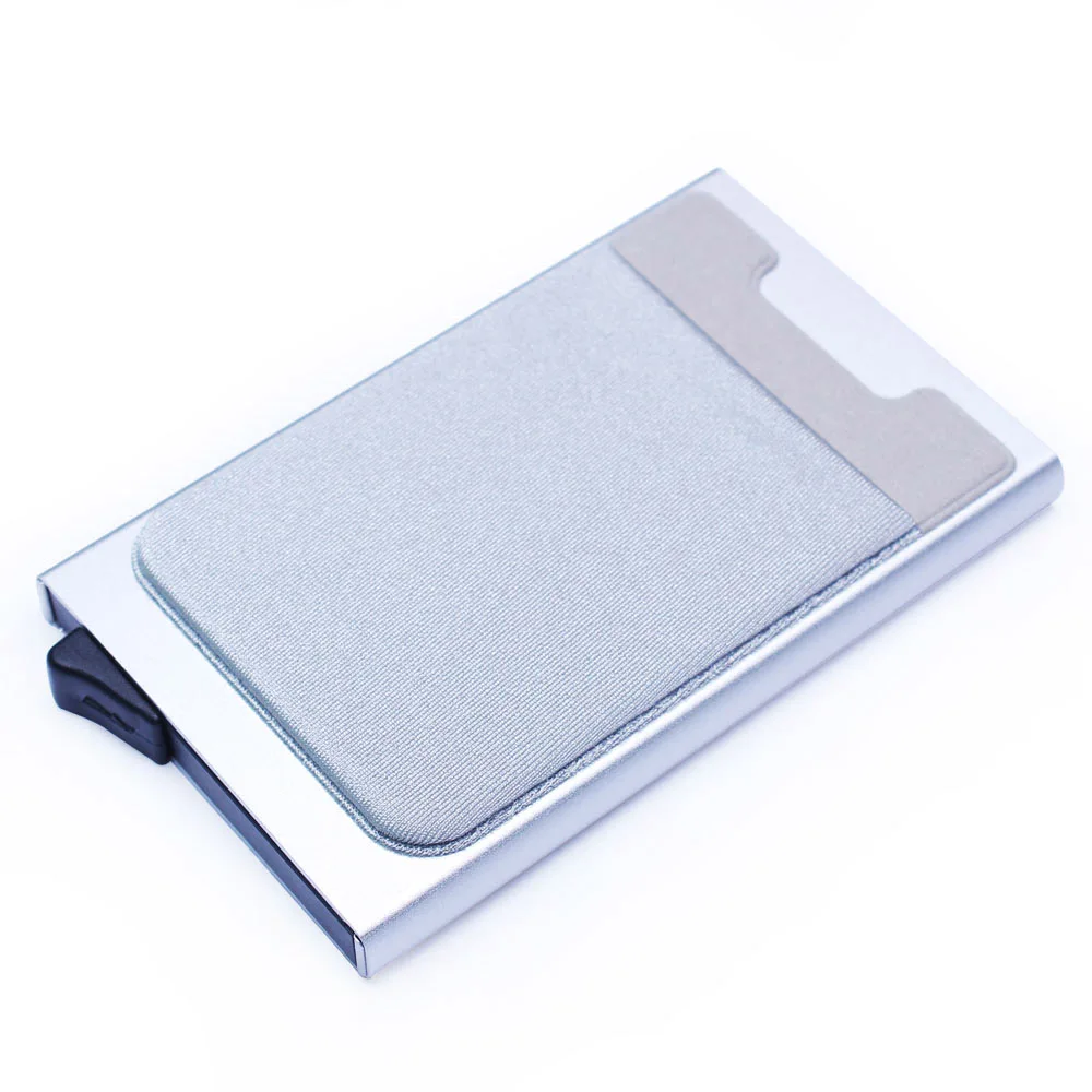 Алюминий бумажник с заднего кармана ID Card Holder RFID Блокировка мини-тонкий металлический кошелек автоматические всплывающие Кредитная карта монет кошелек
