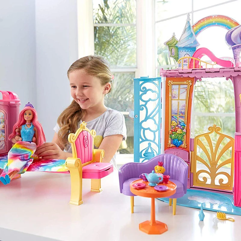 Оригинальная Барби серия и блеск девочек Boneca Brinquedos красивая принцесса замок мечта игрушки для детей куклы мебель подарки