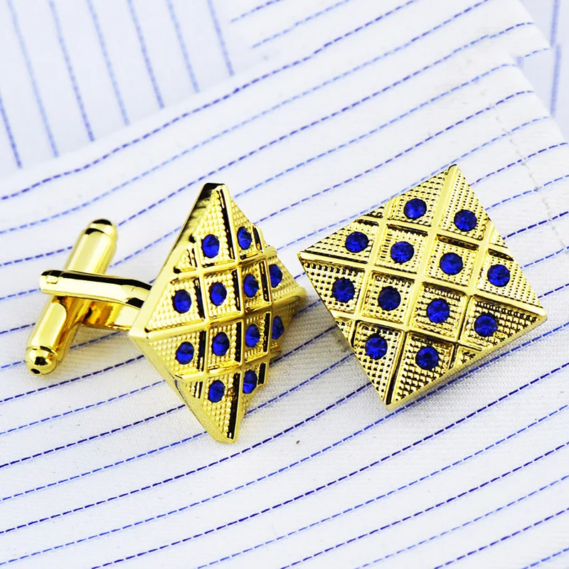 Bridegroom Wedding Party Business Men French Shirts Cuff Links Royal Blue Crystal Zircon Cufflinks Golden Cufflink With Gift Bag | Украшения