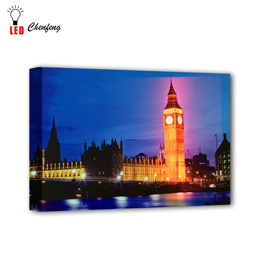 Мигающий светодиодный холст печать BigBen лондонская ночь Настенная картина дистанционное управление с подсветкой живопись освещенные декоративные Детские подарок