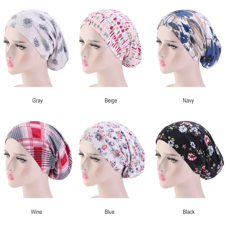 

Muslim Women Soft Print Cotton Turban Hat Cancer Chemotherapy Chemo Beanies Caps Headwear Headwrap Hair Loss Cover Accessories
