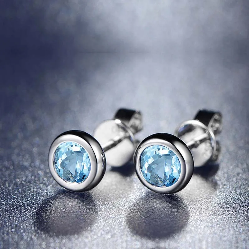 AINUOSHI, серьги-гвоздики с натуральным голубым топазом, установка ободка, 1 карат, круглая огранка, синие драгоценные камни, серебряные серьги, подарок для женщин, ювелирные изделия