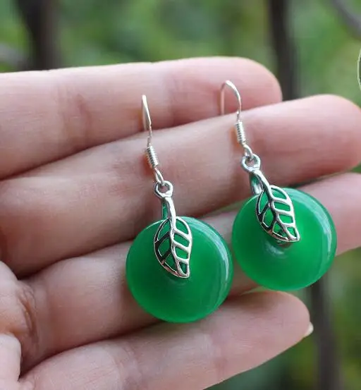 925 Sterling Silver with Heating Circle Green Jade Drop Earrings | Украшения и аксессуары