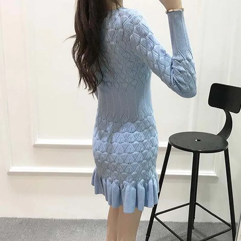 Платье 1 предмет женские зимние теплые облегающие вязаные свитера с длинными