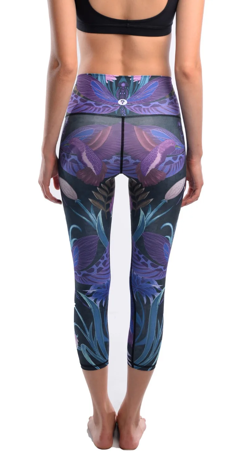 Новинка фиолетовая стрекоза тренировочные плотные Капри с 3D принтом зеленая